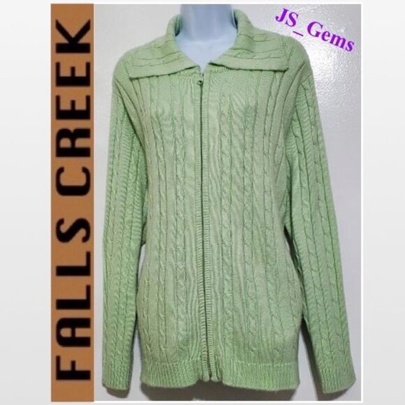 Green Sweater 3X Plus Full Zip Chunky Knit - Picture 1 of 14